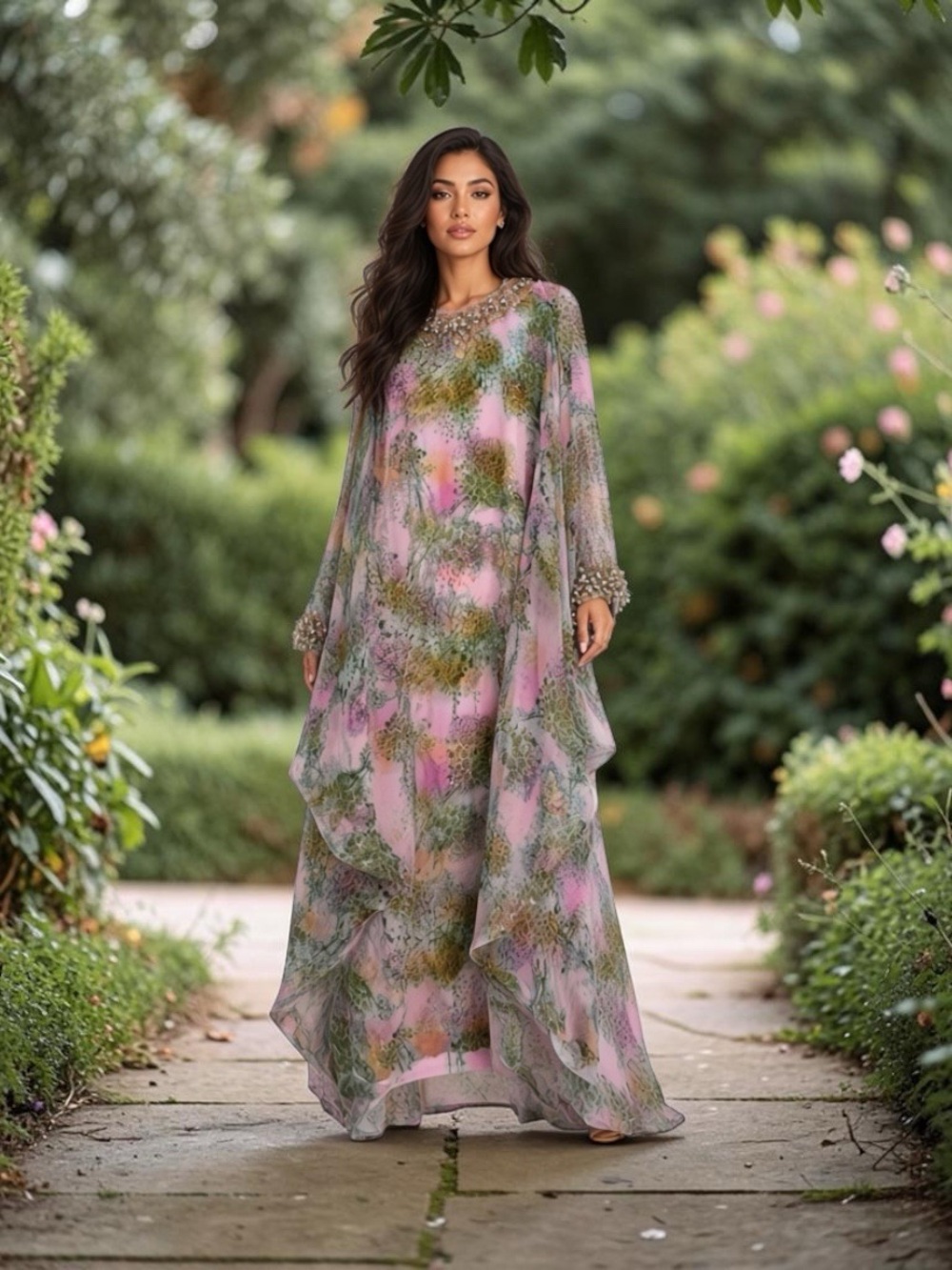 Kohler Couture 1970s Beaded sparkle
Chiffon Caftan Vintage Hong Kong MuMu Rare